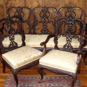 Pair of Carved Wooden Armchairs