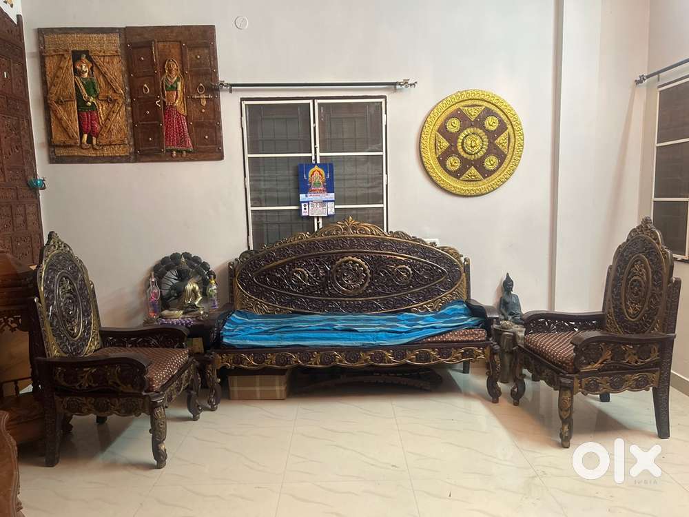 Ornate Carved Wooden Daybed Set